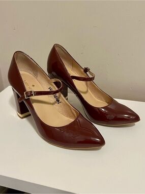 Kate Spade ♠️ Burgundy Patent Mary Jane Block Heels